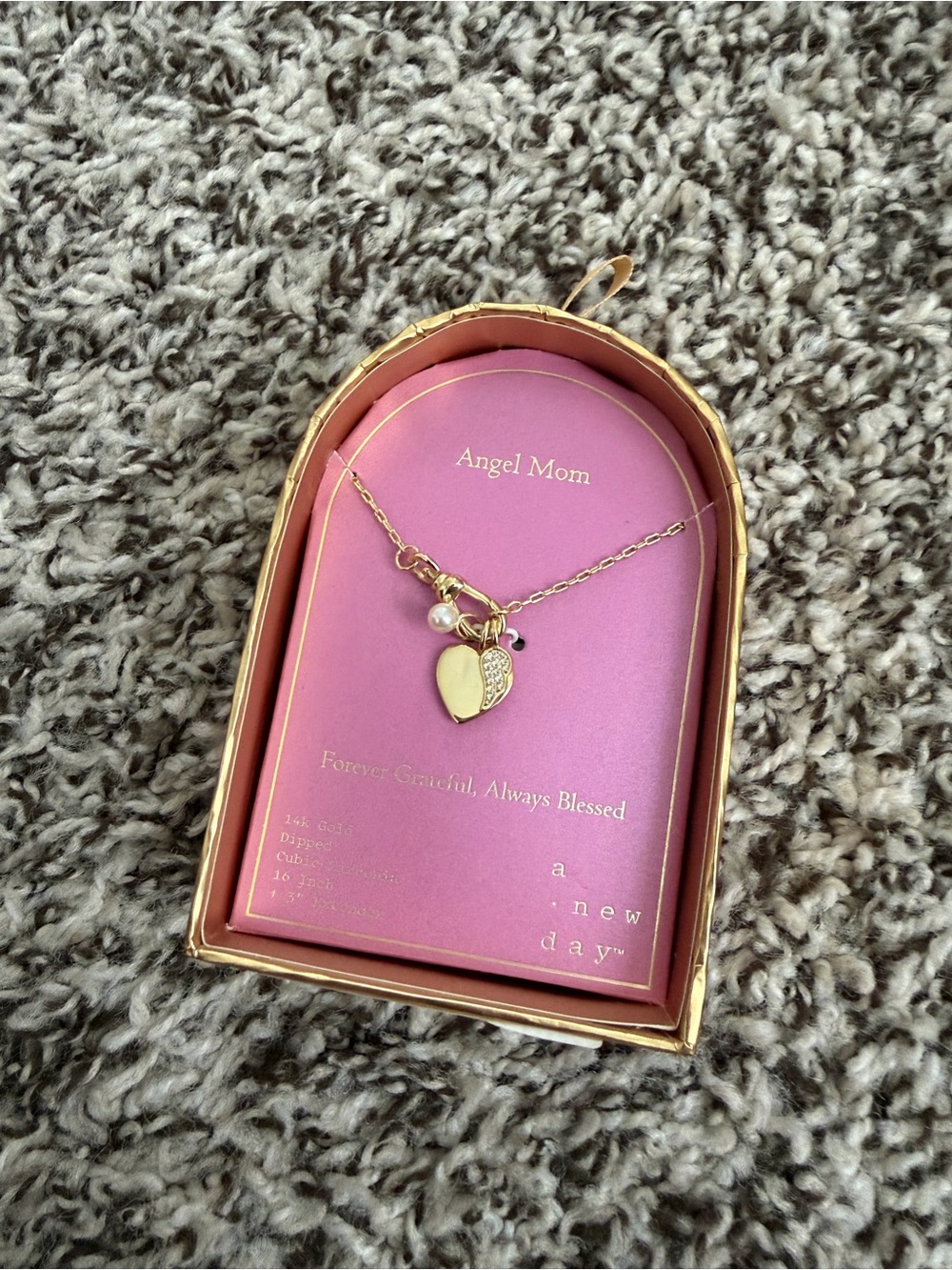 Gold angel mom heart necklace